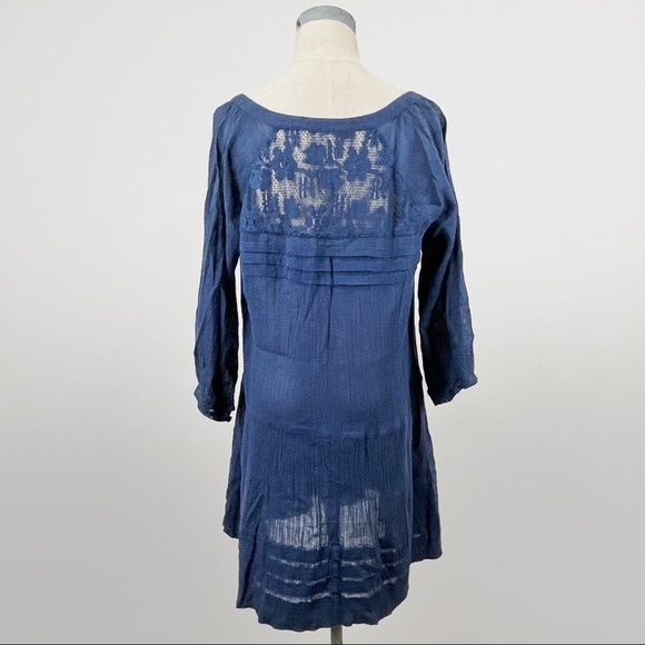 Free People Lace Gauze Tunic Navy Blue Boho Dress Medium - Picture 3 of 3
